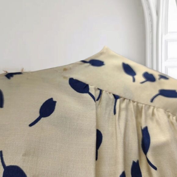 Vintage 70s Secretary Midi Dress Size 8 Blue Tulip Floral Print Long Sleeve - Picture 9 of 12